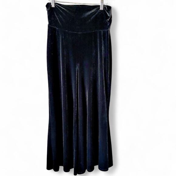 Black Velvet Gaucho Pants Foldover Waist Y2K Goth Indie Made in USA - Picture 4 of 7